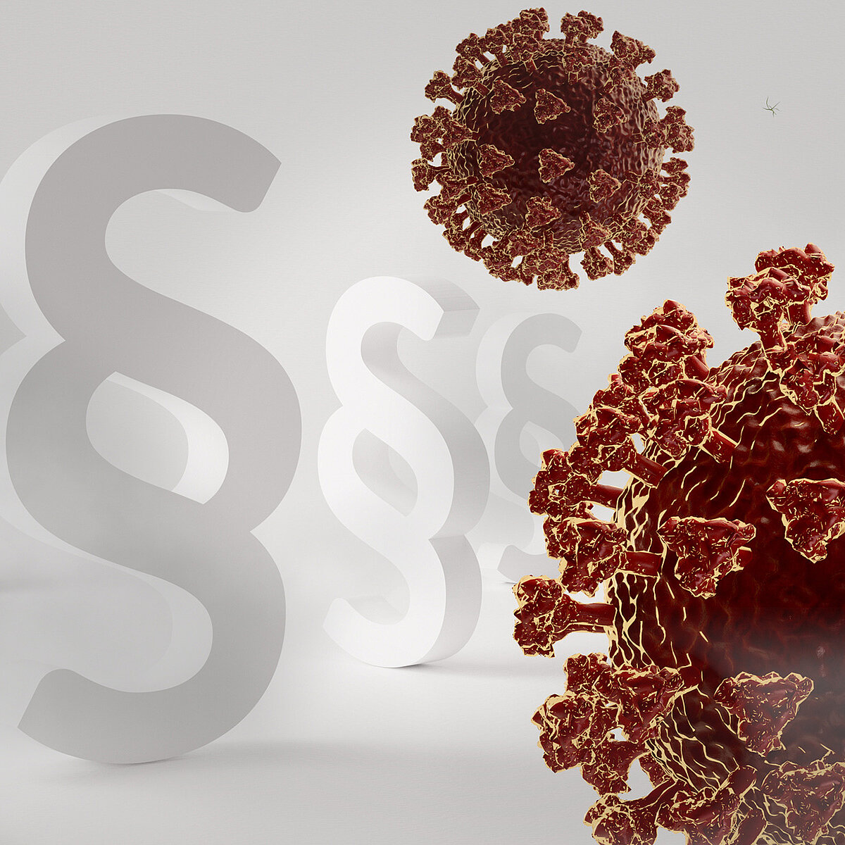 3D illustrations of paragraphs and a coronavirus Covid-19 virus cell.