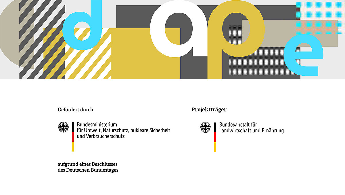 Logo des dapde Projekts mit Logos des Bundesministeriums für Umwelt, Naturschutz, nukleare Sicherheit und Verbraucherschutz und des Bundesministeriums für Ernährung und Landwirtschaft